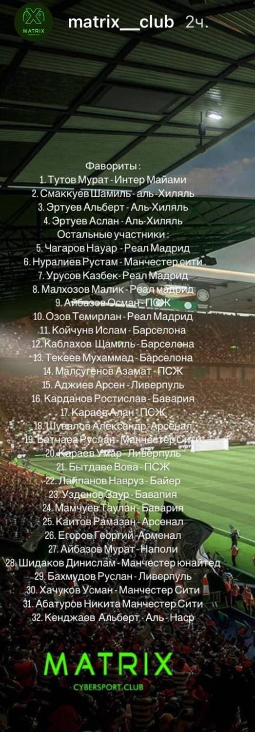 Киберспортивный турнир совсем близко:
Список участников перед вами 32 лучших игрока представлены и фавориты 💥💥💥