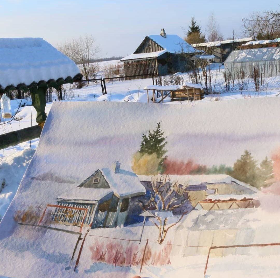 Небольшой акварельный этюд. Вид из окна деревенского дома

#акварель #акварельныйскетч #акварельныйрисунок #пейзаж #пейзажакварелью #скетчим